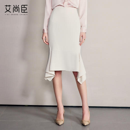 艾尚臣2025新款高级感白色时尚减龄鱼尾裙气质优雅不规则半身裙女 商品图0