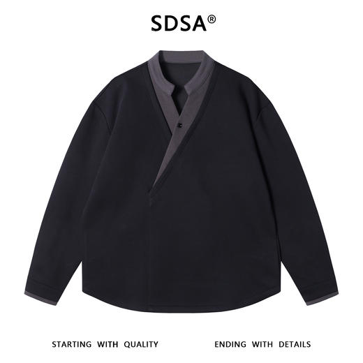 23166SDSA秋冬新款痞帅男装韩版拼接纽扣V领假两件卫衣百搭套头上衣潮 商品图1