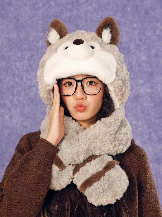 生动保暖可爱立体灰狼两件套套帽-纪念日百货门店同款165345007 商品图1