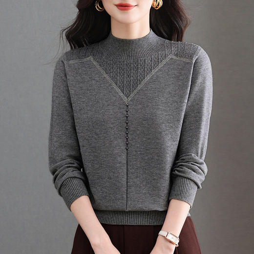 CC半高领针织衫女秋冬厚款内搭毛衣2025新款洋气钉珠妈妈装上衣打底 商品图1