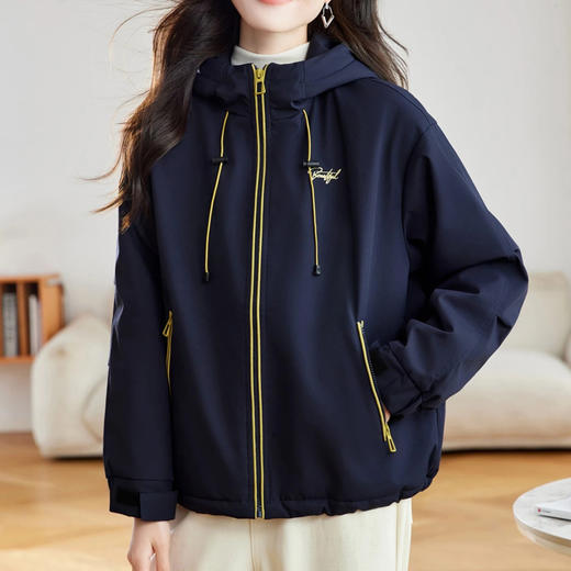 半身缘女装 冬季下摆松紧绳连帽加绒加厚派克服夹克254113P01340142 商品图1