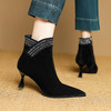 【预售5天】羊皮尖头细跟短靴女秋冬新款法式百搭水钻侧拉链高跟及裸靴子DB&M6588 商品缩略图3