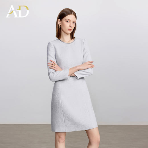 AD高级千金长袖连衣裙女2025新款秋冬灰色系带显瘦a字短裙毛呢裙 商品图3