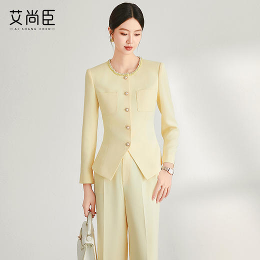 艾尚臣黄色西装外套女2024高级感阔腿裤职业套装休闲正装女神范秋 商品图1