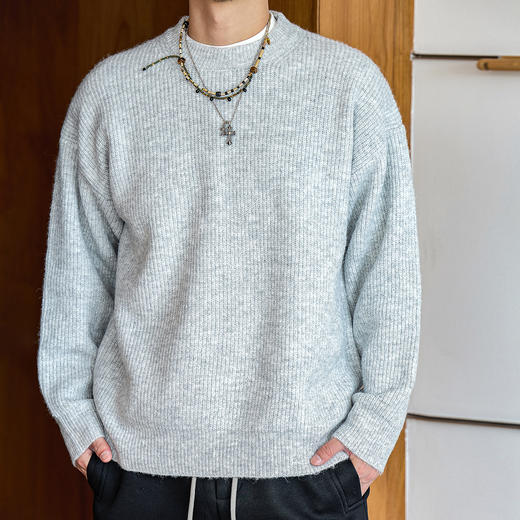 徐太浪【600g混纺 cleanfit】灰色毛衣男秋冬内搭打底针织衫上衣 商品图1