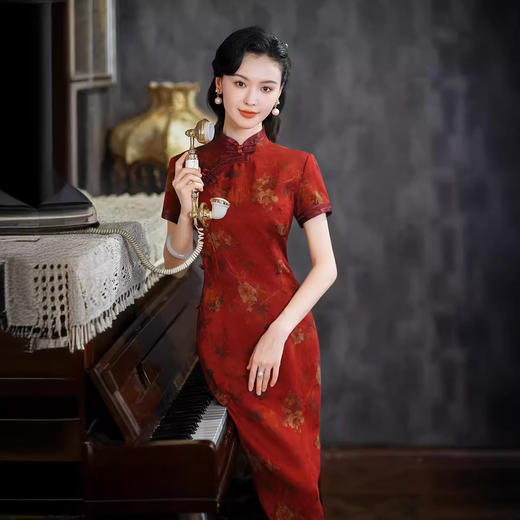 B1416真丝旗袍长款2025季新款改良桑蚕丝复古时尚少女中国风连衣裙 商品图3