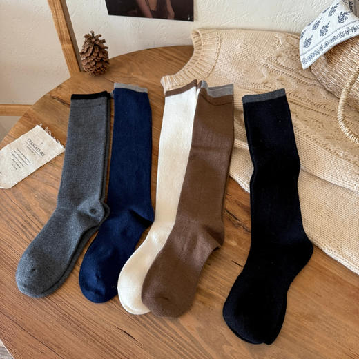 2双装！微压桑蚕丝羊毛小腿袜  6%桑蚕丝羊毛、轻暖细腻柔软亲肤 撞色罗口设计 时尚百搭 商品图7