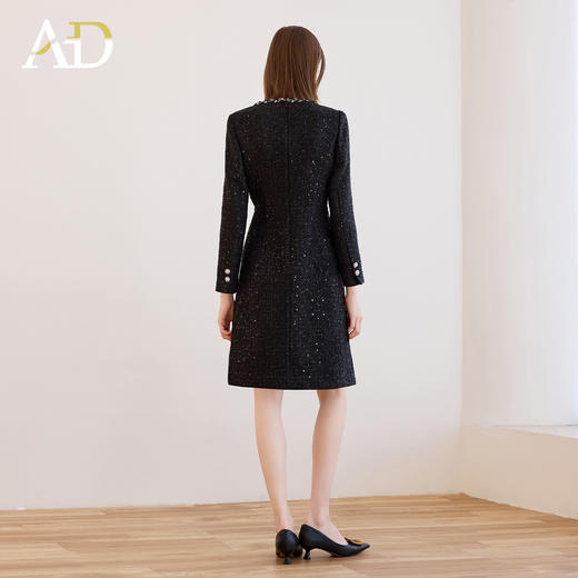 AD重工编织黑色小香风连衣裙女小个子高级感精致细闪名媛长袖裙子 商品图4