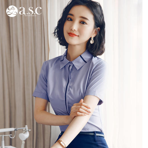 职业装白色衬衫韩版2024夏新款上衣女短袖修身衬衣工作服韩范时尚 商品图1