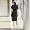 AD夏短袖职业装套装女名媛正装黑色时尚工作服气质荷叶边西装套裙 商品缩略图4