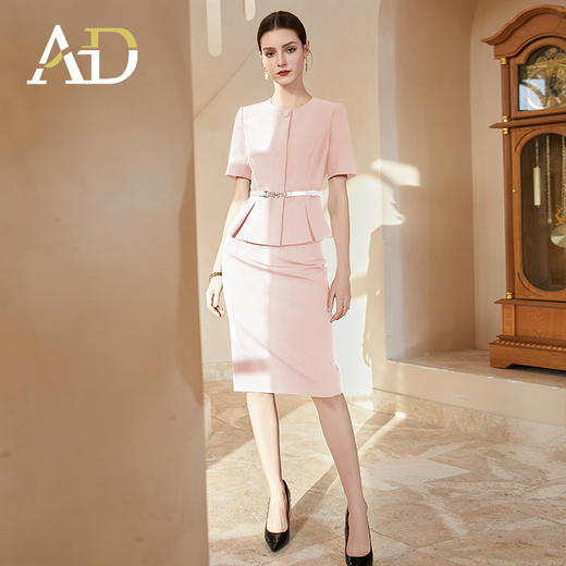 AD粉色职业装两件套女夏季短袖西服收腰高级感西装套装裙经理正装 商品图3