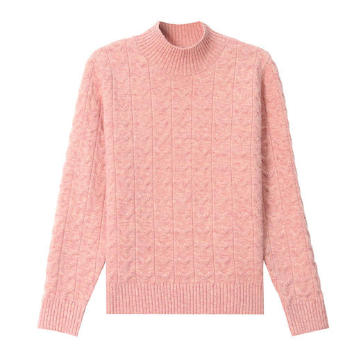 CC半高领套头毛衣女秋冬季厚款粉色麻花针织衫宽松百搭短款打底毛衣 商品图4