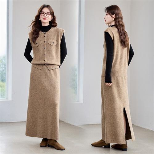 时尚套装女2025春秋新款小个子休闲宽松气质减龄针织衫三件套裙YBER603 商品图0