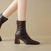 【预售5天】羊皮版~方头法式气质粗跟短靴女后拉链通勤瘦瘦靴复古马丁靴单靴WXJFG&W720 商品缩略图3