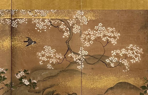 独角鹿西洋古董19世纪日本江户时代出品「东方花鸟山水」主题金地纸本设色六曲屏风 商品图1