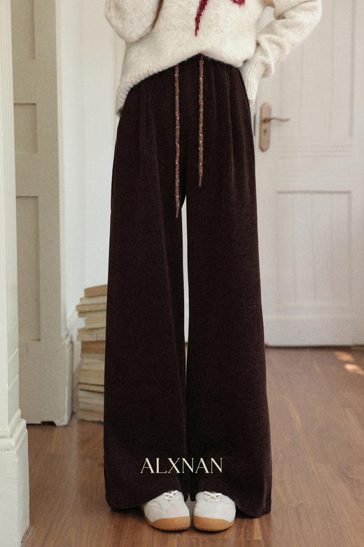 鹿向南「垂韵成诗」复古棕色阔腿裤女秋冬款高腰垂感显瘦休闲长裤 商品图5