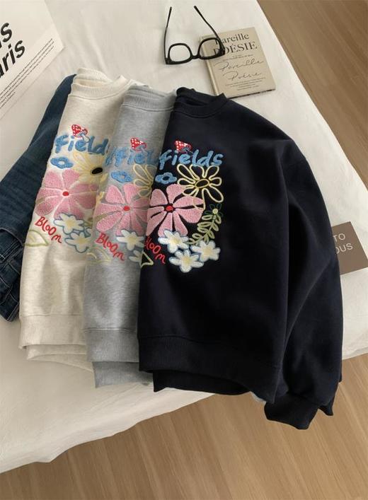 重工毛巾绣加绒套头卫衣！女韩系减龄蘑菇花朵刺绣上衣外套2025秋冬！ 商品图5