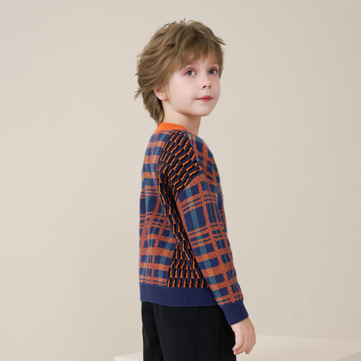 mettekids儿童100%羊绒衫2025秋冬男童撞色提花加厚针织套头毛衣 商品图3