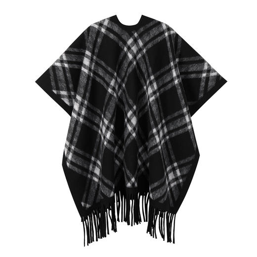 奢姿大码女装2025冬季格纹流苏羊毛披肩斗篷式外套复古英伦风围巾WJ91073 商品图1