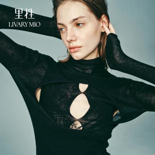 里性 LIVARY MIO 叠影 高领打底针织衫绵羊毛衫叠穿上衣性感微透 商品图4