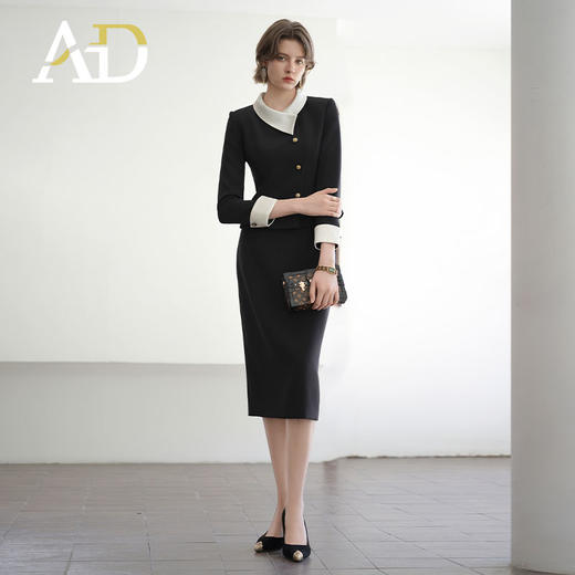 AD韩系高级感穿搭套装女秋季时尚两件套御姐范黑色醋酸长袖外套 商品图3