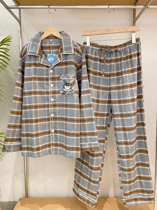 松植屋秋冬男款《茶杯猫》加厚磨毛绒布长袖睡衣套装100%全棉绒布家居服 商品图0