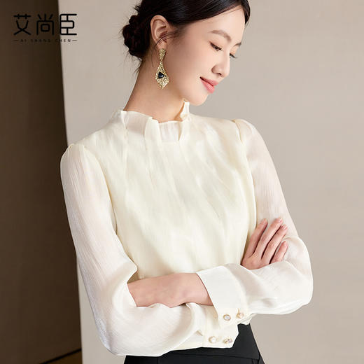 艾尚臣怦然心动流光纱衬衫女2025新款高级感通勤轻奢减龄洋气上衣 商品图0