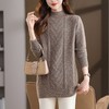 CC半高领中长款毛衣女秋冬季卡其色麻花针织衫宽松显瘦百搭打底毛衣 商品缩略图1