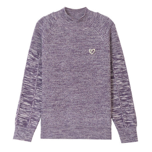 CC2025年秋冬半高领彩点针织毛衣女爱心装饰复古杂色保暖内搭打底衫 商品图4