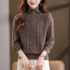 CC翻领短款毛衣女秋冬卡其色麻花针织衫复古风宽松显瘦百搭打底毛衣 商品缩略图3
