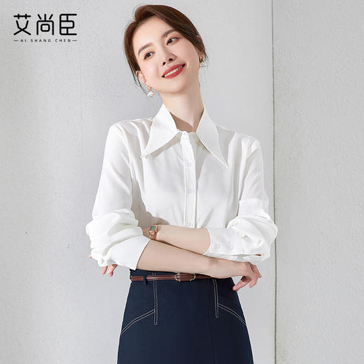 艾尚臣职业气质衬衫女白色小个子通勤时尚ol上衣宽松显瘦内搭衬衣 商品图0