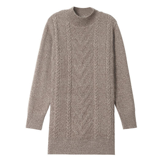 CC半高领中长款毛衣女秋冬季卡其色麻花针织衫宽松显瘦百搭打底毛衣 商品图4