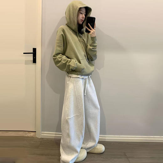 显瘦显高 显腿直深灰色拼接镰刀阔腿裤女秋季高腰显瘦美式卫裤休闲直筒香蕉运动裤 商品图3