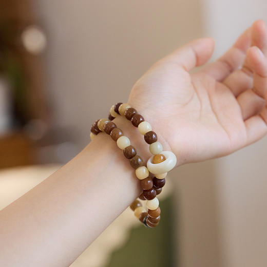 【敦煌色·菩提双圈手串】敦煌福泽天然多宝菩提手串白玉菩提绕指柔跑环老型桶珠双层手串 商品图1