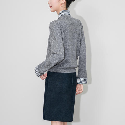 「高货wl」全新升级【铂金会员257/天猫349/差价92】(23048)洛诗琳美丽诺羊毛衫2025秋冬格子拼接假两件针织上衣女 商品图1