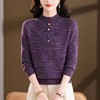 CC撞色彩扣酒红亮丝半高领针织衫女秋冬菱形提花单排扣修身内搭毛衣 商品缩略图3