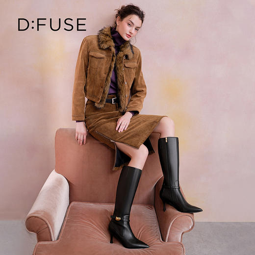 Dfuse迪芙斯2025冬季新款朋克风及膝靴尖头细跟显瘦骑士靴瘦瘦靴DFD4117015 商品图1