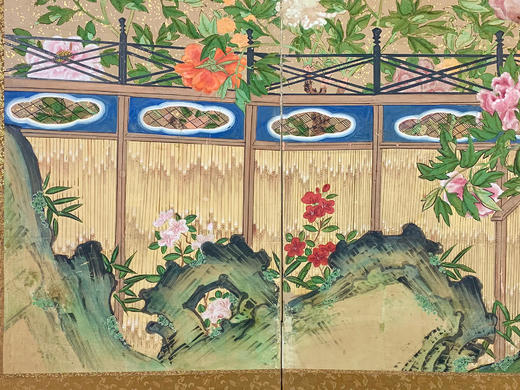 独角鹿西洋古董1603-1868年代日本江户时代出品「富贵牡丹」主题金地纸本设色四曲屏风 商品图1
