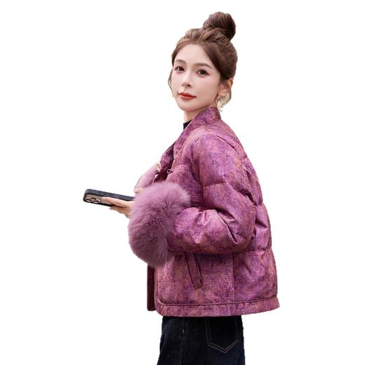 新中式国风羽绒服轻奢显瘦提花，独特漂亮狐狸毛白鸭绒外套HR-YAX2552 商品图4