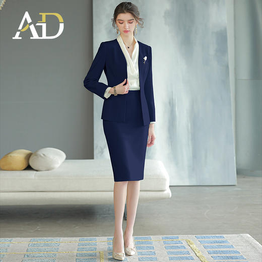 AD高端商务酒店接待工装女2022秋季新款藏青色西装套装职业工作服 商品图2