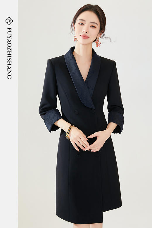 FUYAO扶摇 新中式连衣裙女2025新款高端职业西装裙前台接待工作服 商品图5