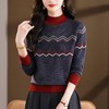 CC2025秋冬半高领撞色菱格毛衣女复古提花针织衫长袖保暖内搭打底衫 商品缩略图0