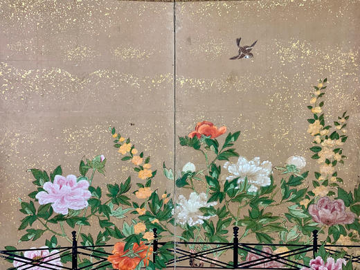 独角鹿西洋古董1603-1868年代日本江户时代出品「富贵牡丹」主题金地纸本设色四曲屏风 商品图4
