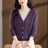 CC2025秋冬新款假两件V领针织衫女酒红色菱格纹高级感短款通勤毛衣 商品缩略图0