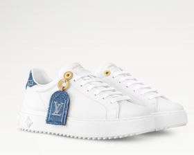 TIME OUT 帆布拼接挂件牛皮系带小白鞋