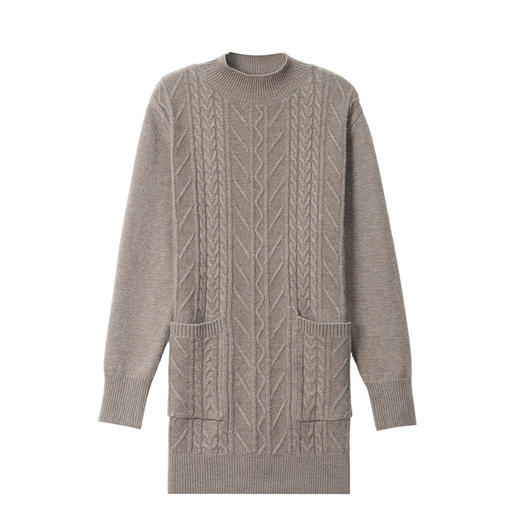 CC半高领套头毛衣女秋冬季麻花带口袋宽松显瘦百搭打底中长款针织衫 商品图4