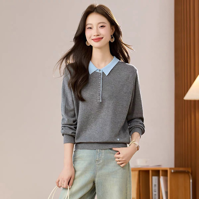 专供实体线下！18支极*细全羊毛！音の+同款~！翻领刺绣针织衫！