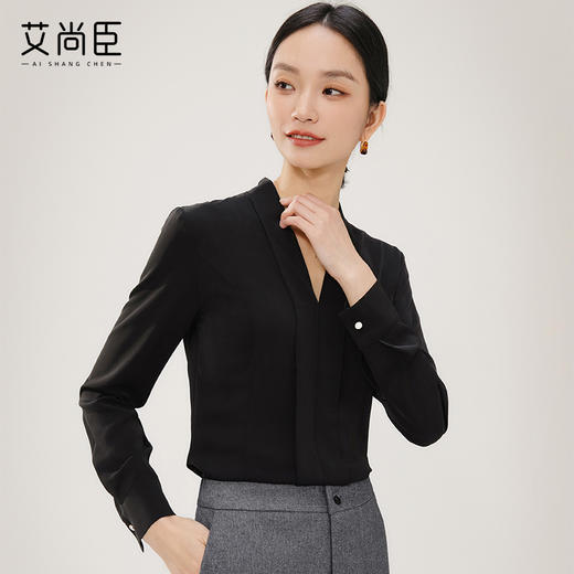 职业衬衫女V领气质时尚工装衬衣高级感百搭教资面试职业正装上衣 商品图2