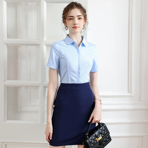 夏季短袖衬衫套装女工装正装衬衣套裙售楼部销售工作服定制绣logo 商品图0
