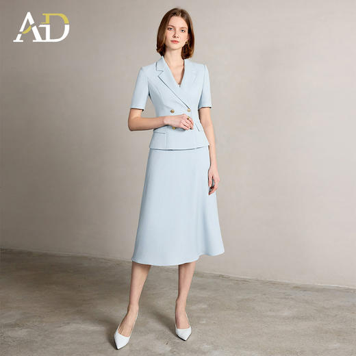 AD夏季西装套装女2025新款清新蓝色半身伞裙两件套职场通勤女装 商品图1